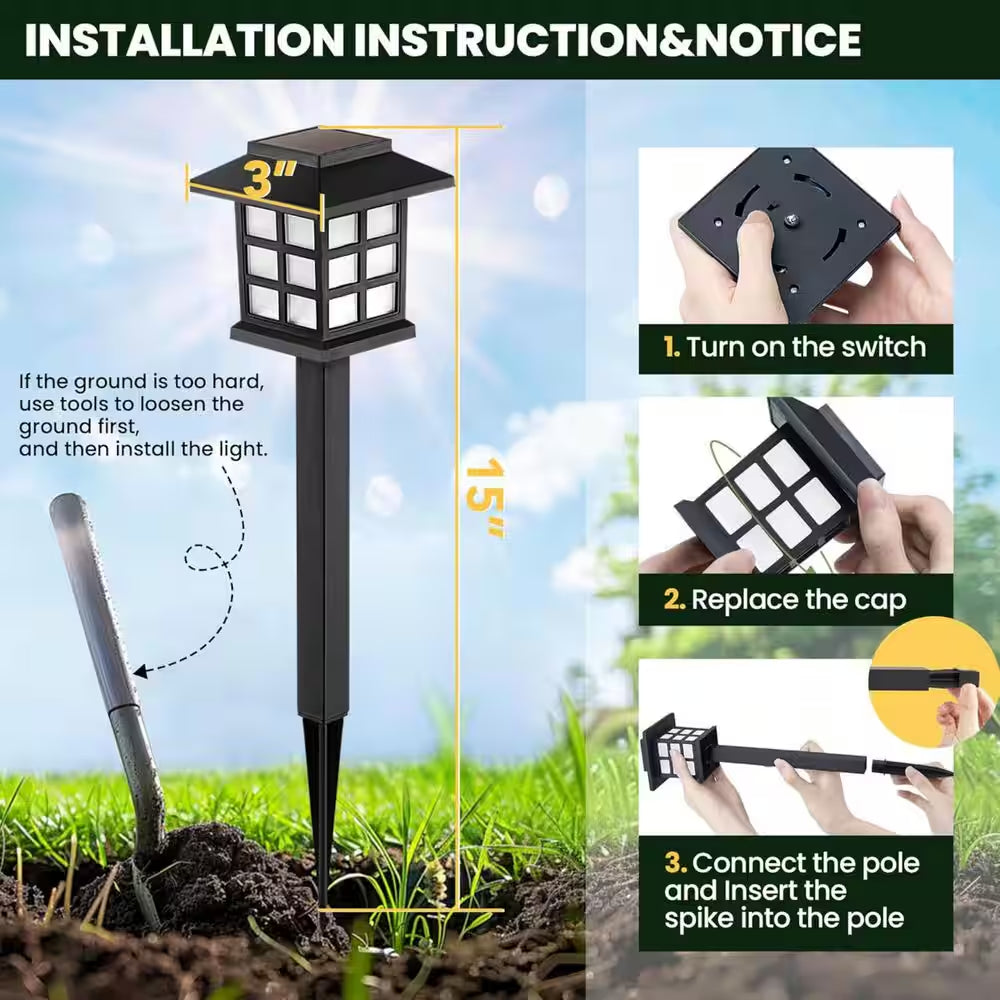 12-Pack LED Solar Pathway Lights, Waterproof Outdoor Garden Landscape Lights, up to 10H Runtime for Yard and Driveway