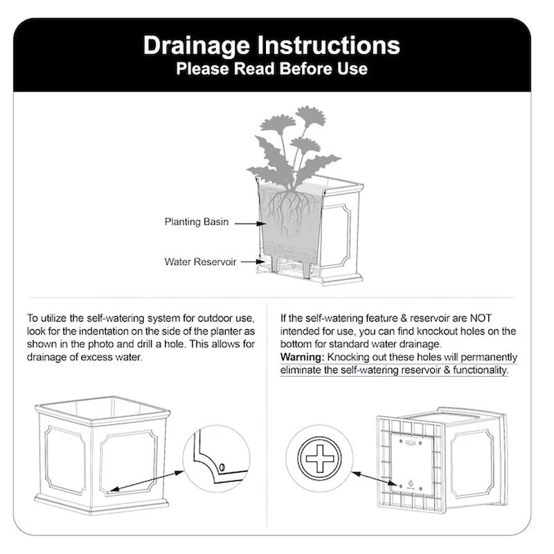 Square 14.02-In W X 14.02-In L White Resin Indoor/Outdoor Self Watering Planter