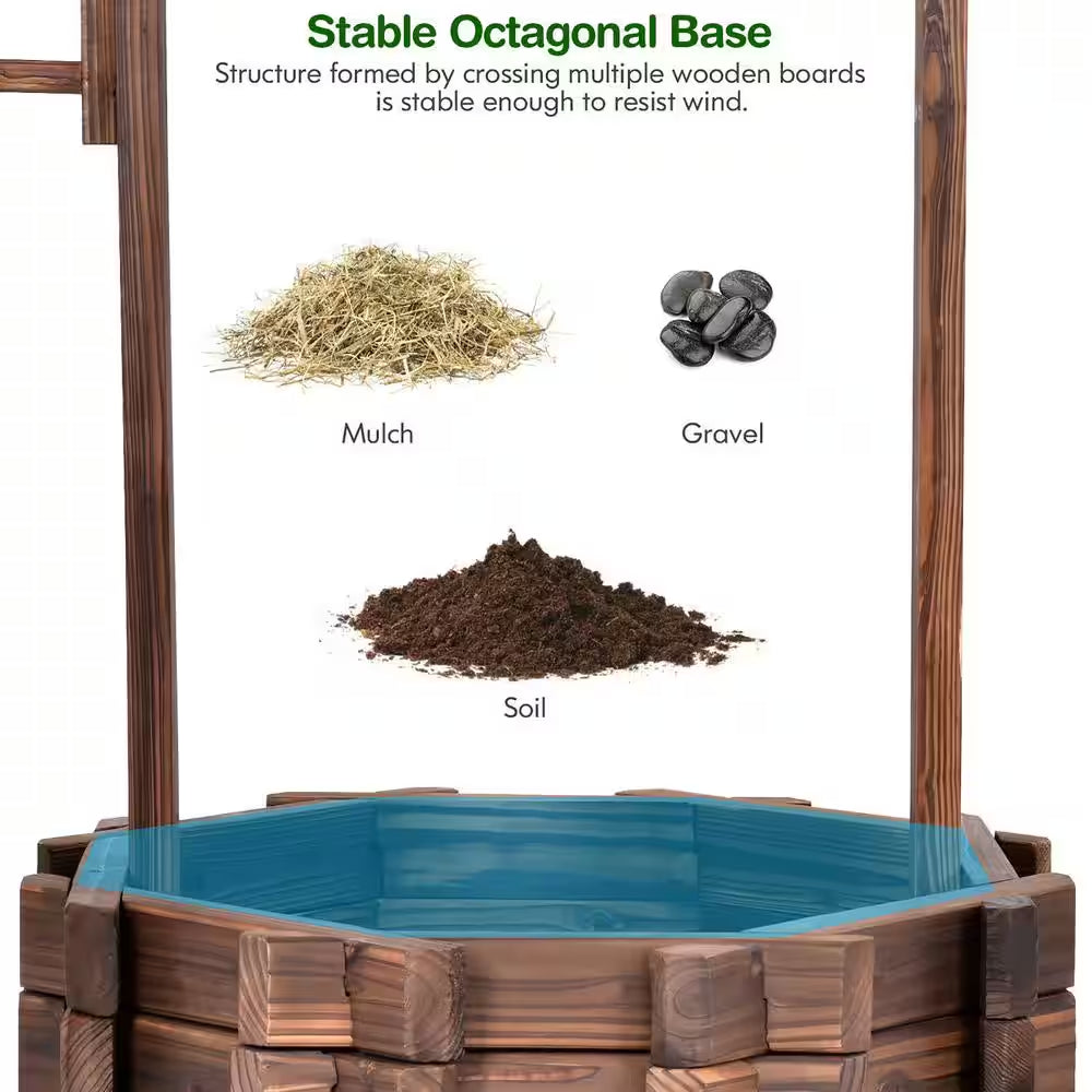 Outdoor Fir Wishing Well Bucket Flower Plants Planter Patio Garden Home Decor