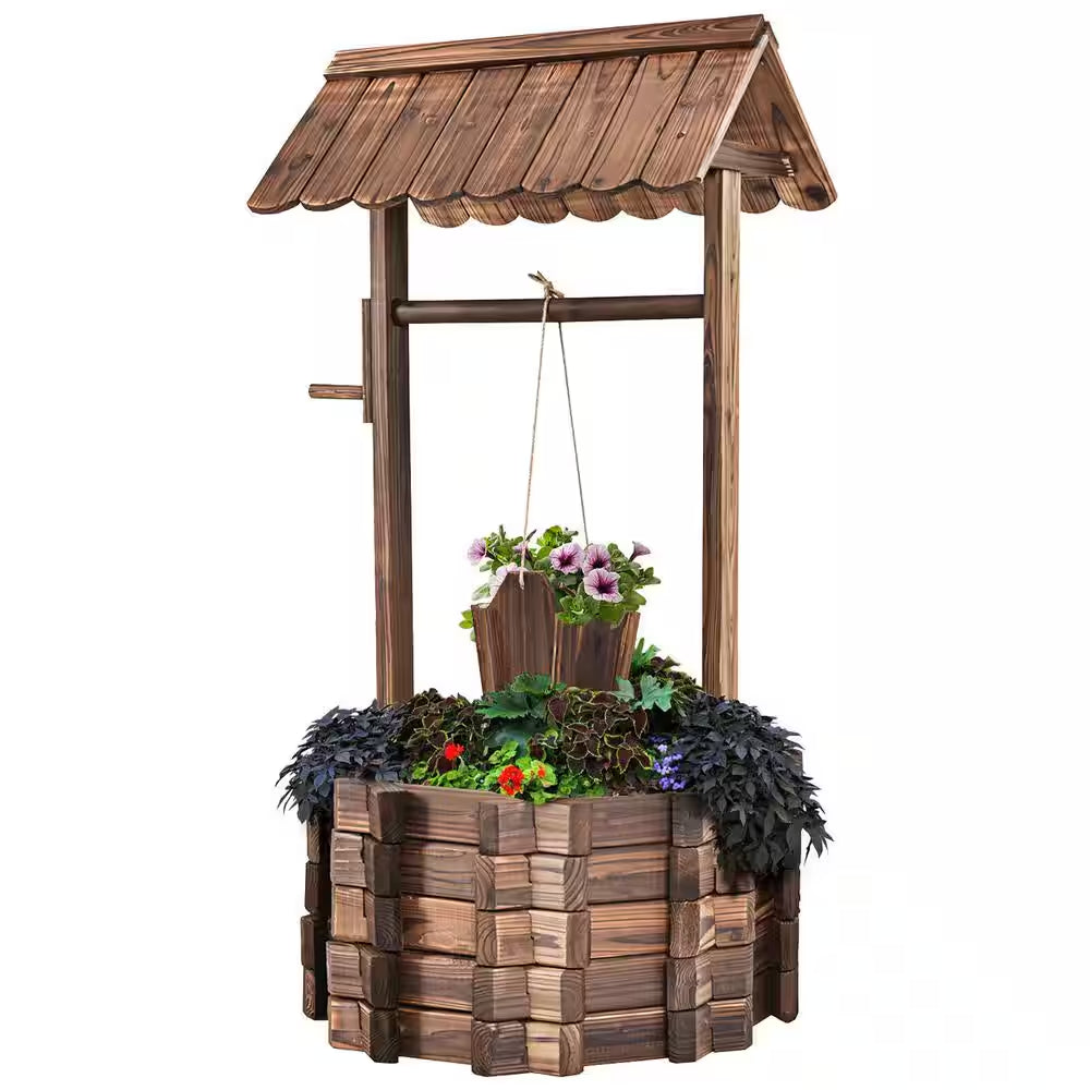 Outdoor Fir Wishing Well Bucket Flower Plants Planter Patio Garden Home Decor