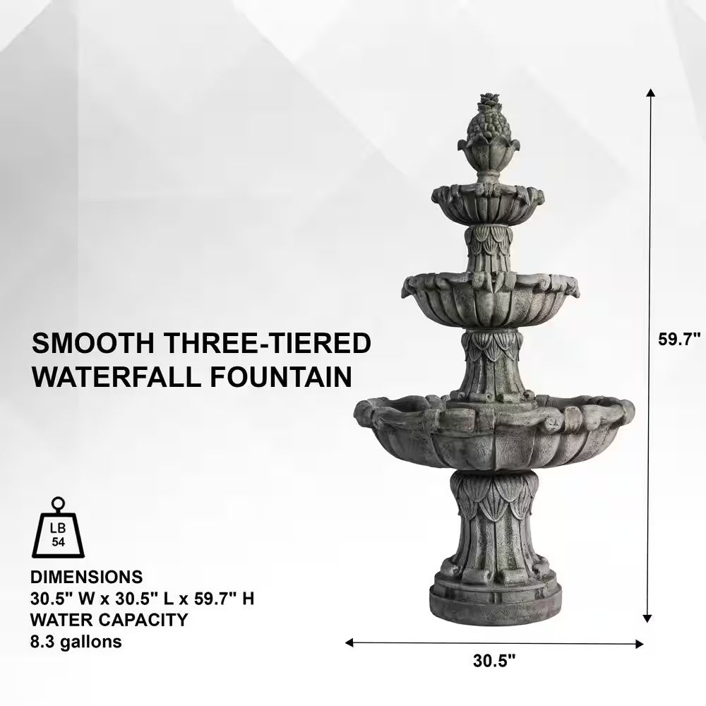 58.3" Leaf Classic Bird Bath Water Fountain, 3-Tier, Outdoor Garden, with Pump, White Resin, Yard, Lawn, Porch Decor