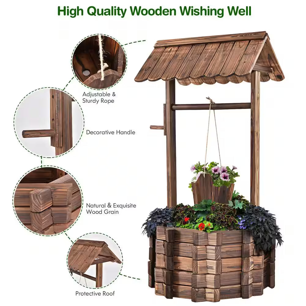 Outdoor Fir Wishing Well Bucket Flower Plants Planter Patio Garden Home Decor