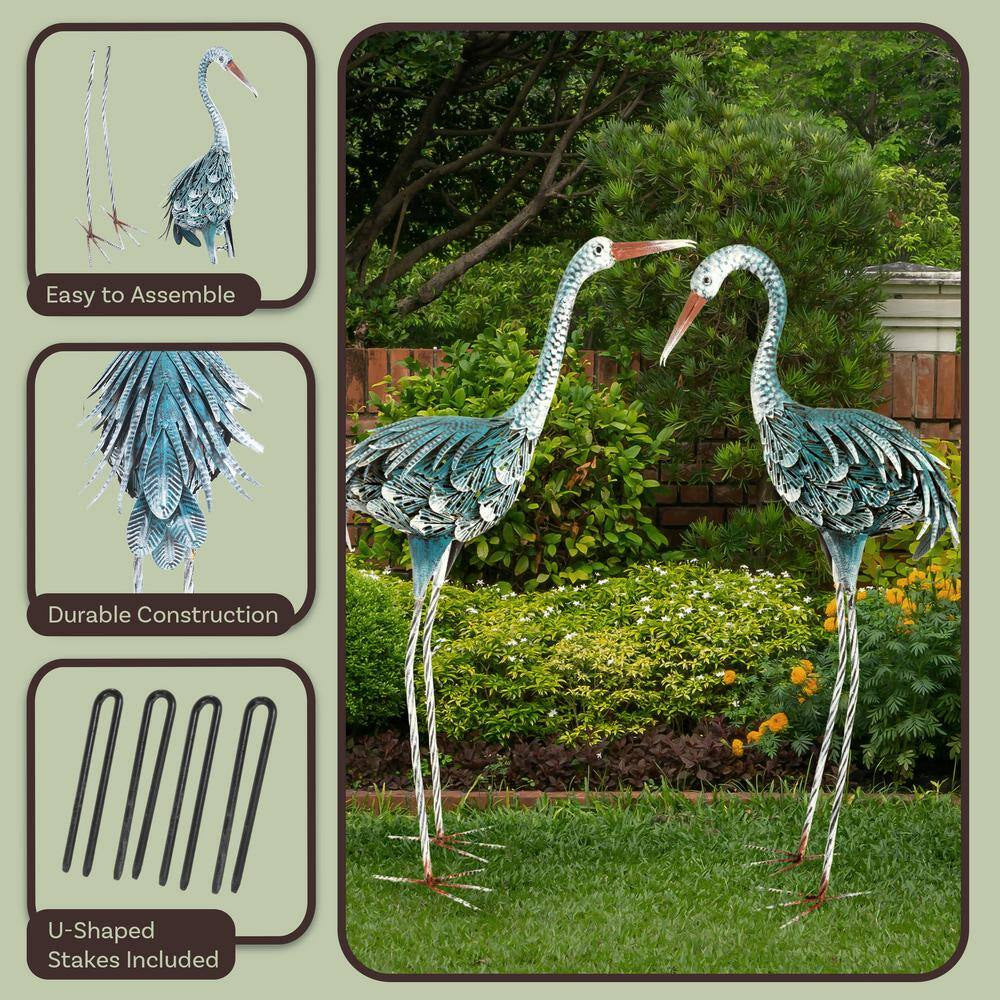 32 In. Metal Crane Garden Statues (2-Pack)