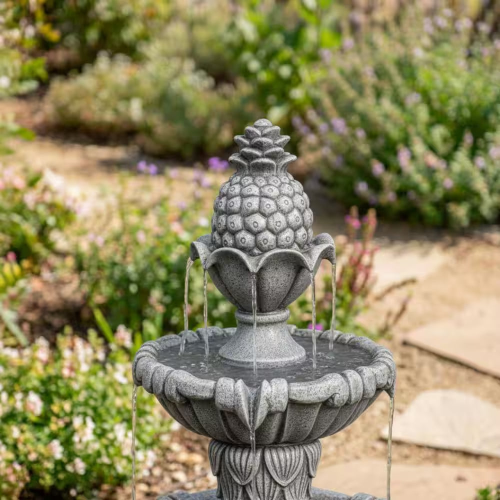 58.3" Leaf Classic Bird Bath Water Fountain, 3-Tier, Outdoor Garden, with Pump, White Resin, Yard, Lawn, Porch Decor