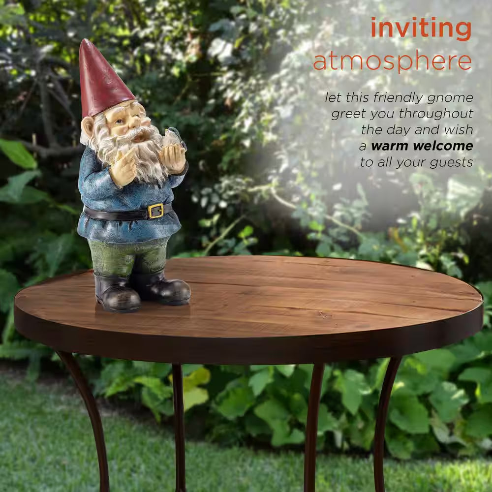 12 In. Tall Outdoor Garden Gnome with Bird Yard Statue Decoration, Multicolor